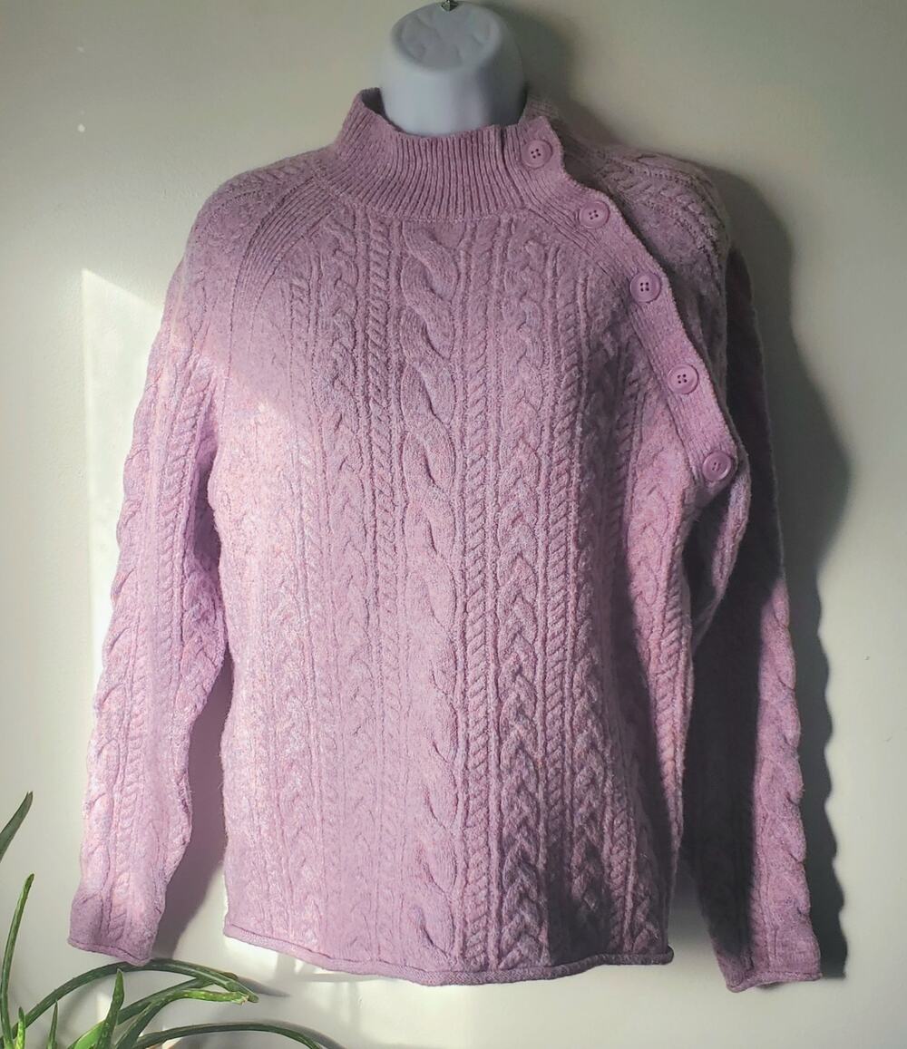 Leo & Nicole Lilac Purple Cabelknit Mock Neck Pullover Sweater Size Petite Small